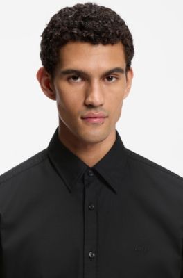Regular-fit shirt in stretch-cotton dobby, Black