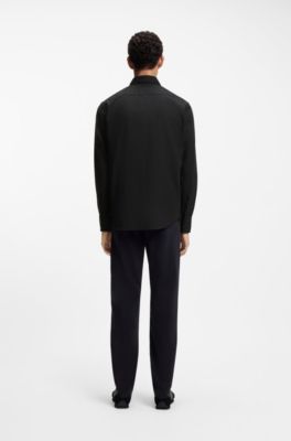 Regular-fit shirt in stretch-cotton dobby, Black