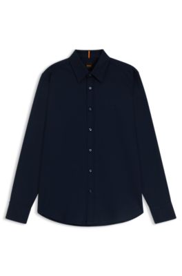 Camisa regular fit en dobby de algod&oacute;n el&aacute;stico, Azul oscuro