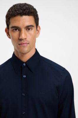 Regular-fit shirt in stretch-cotton dobby, Dark Blue