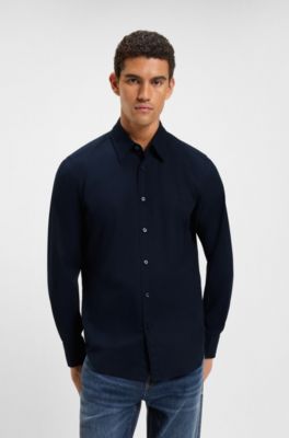 Regular-fit shirt in stretch-cotton dobby, Dark Blue