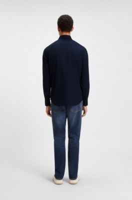 Camisa regular fit en dobby de algod&oacute;n el&aacute;stico, Azul oscuro