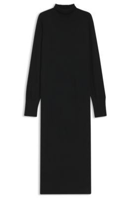 Rollneck knitted dress in a wool blend, Black