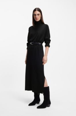 Rollneck knitted dress in a wool blend, Black
