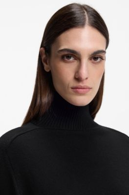 Rollneck knitted dress in a wool blend, Black