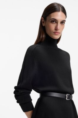 Vestido de punto relaxed fit en mezcla de lana virgen, Negro