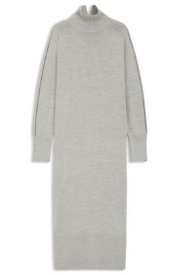 Vestido de punto relaxed fit en mezcla de lana virgen, Gris claro