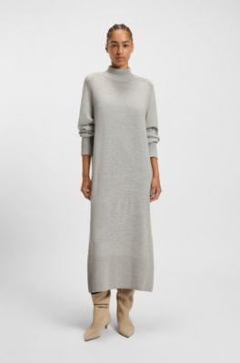 Vestido de punto relaxed fit en mezcla de lana virgen, Gris claro