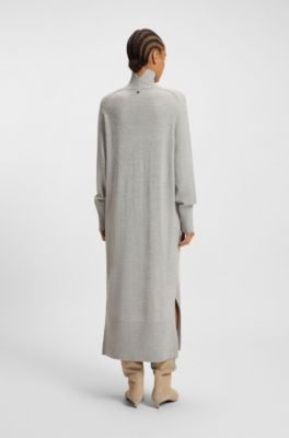 Rollneck knitted dress in a wool blend, Light Grey