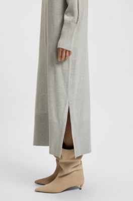 Vestido de punto relaxed fit en mezcla de lana virgen, Gris claro