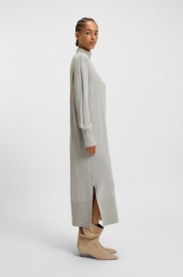 Rollneck knitted dress in a wool blend, Light Grey