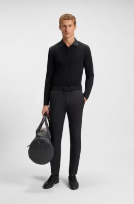 Polo de piqu&eacute; de algod&oacute;n con cuello de moulin&eacute;, Negro