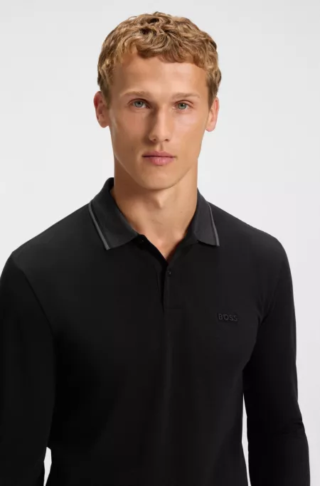 Mouliné-collar polo shirt in cotton piqué