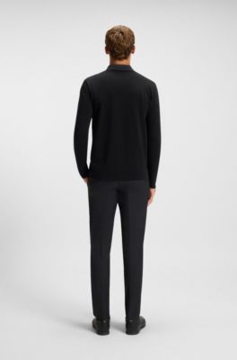 Polo de piqu&eacute; de algod&oacute;n con cuello de moulin&eacute;, Negro