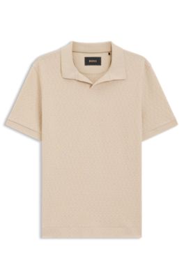 Polo de algod&oacute;n el&aacute;stico italiano con cuello abierto, Beige claro