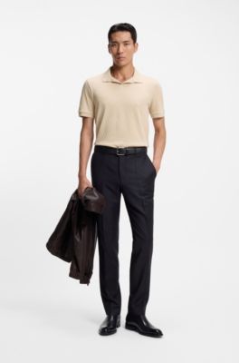 Polo de algod&oacute;n el&aacute;stico italiano con cuello abierto, Beige claro