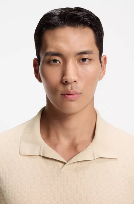 Johnny-collar polo shirt in Italian stretch cotton