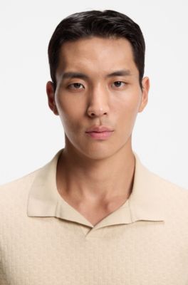 Polo de algod&oacute;n el&aacute;stico italiano con cuello abierto, Beige claro