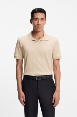 Polo de algod&oacute;n el&aacute;stico italiano con cuello abierto, Beige claro