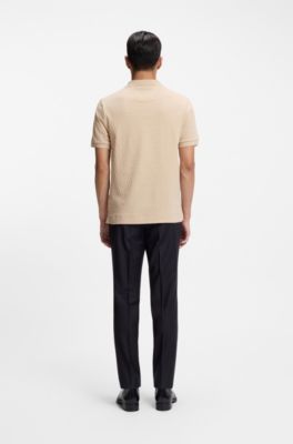 Polo de algod&oacute;n el&aacute;stico italiano con cuello abierto, Beige claro