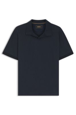 Polo de algod&oacute;n el&aacute;stico italiano con cuello abierto, Azul oscuro