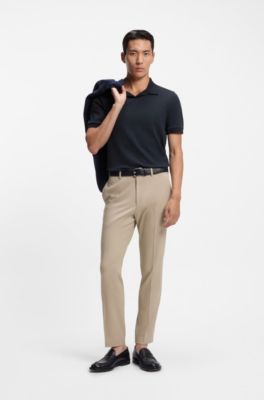 Polo de algod&oacute;n el&aacute;stico italiano con cuello abierto, Azul oscuro