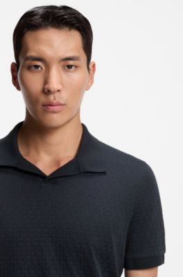 Polo de algod&oacute;n el&aacute;stico italiano con cuello abierto, Azul oscuro