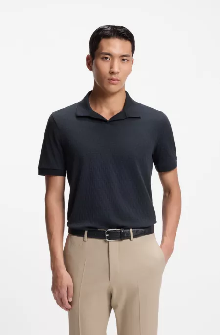 Johnny-collar polo shirt in Italian stretch cotton