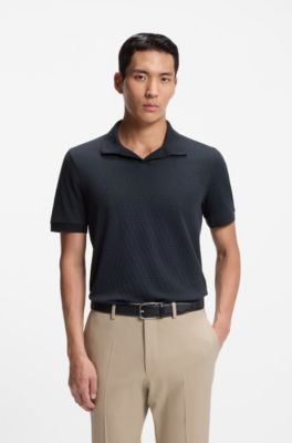 Polo de algod&oacute;n el&aacute;stico italiano con cuello abierto, Azul oscuro