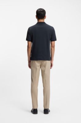 Polo de algod&oacute;n el&aacute;stico italiano con cuello abierto, Azul oscuro