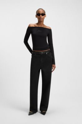 Loose-fit jeans in black stretch denim, Black