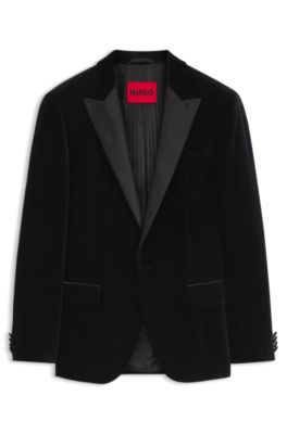 Slim-fit tuxedo jacket in cotton velvet, Black