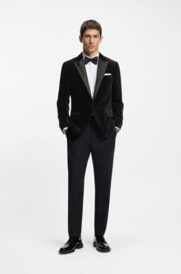 Slim-fit tuxedo jacket in cotton velvet, Black