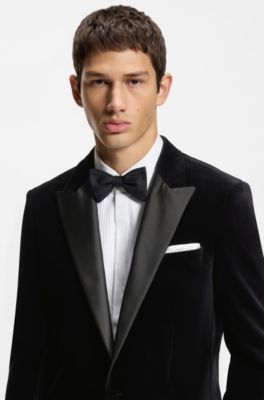 Slim-fit tuxedo jacket in cotton velvet, Black