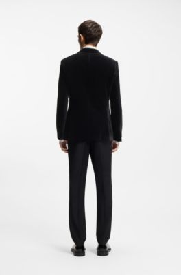 Slim-fit tuxedo jacket in cotton velvet, Black