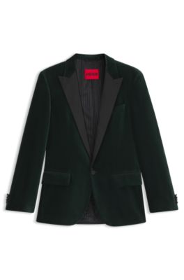 Slim-fit tuxedo jacket in cotton velvet, Light Green