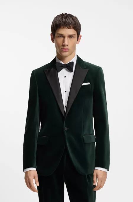 Slim-fit tuxedo jacket in cotton velvet