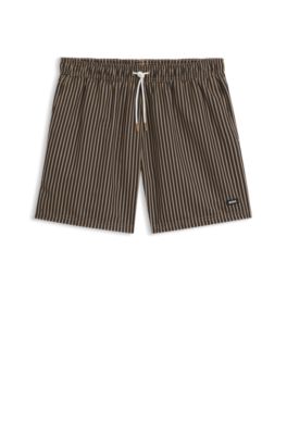 Logo-label swim shorts with stripe, Khaki