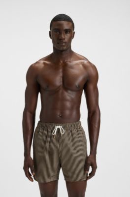 Logo-label swim shorts with stripe, Khaki