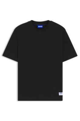 Camiseta de punto de algod&oacute;n con bolsillos cosidos y etiqueta con logo, Negro