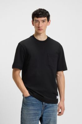 Camiseta de punto de algod&oacute;n con bolsillos cosidos y etiqueta con logo, Negro