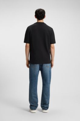 Camiseta de punto de algod&oacute;n con bolsillos cosidos y etiqueta con logo, Negro