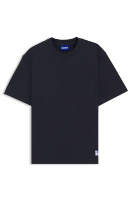 Camiseta de punto de algod&oacute;n con bolsillos cosidos y etiqueta con logo, Azul oscuro