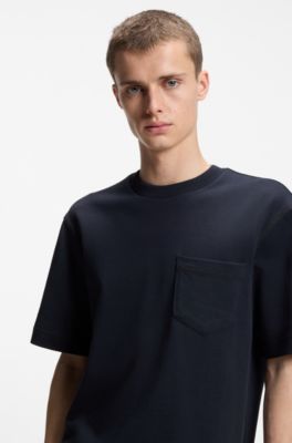 Camiseta de punto de algod&oacute;n con bolsillos cosidos y etiqueta con logo, Azul oscuro
