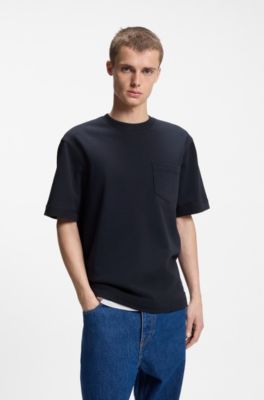 Camiseta de punto de algod&oacute;n con bolsillos cosidos y etiqueta con logo, Azul oscuro