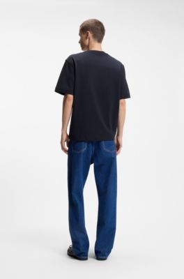 Camiseta de punto de algod&oacute;n con bolsillos cosidos y etiqueta con logo, Azul oscuro