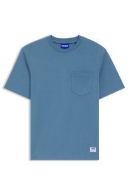Camiseta de punto de algod&oacute;n con bolsillos cosidos y etiqueta con logo, Celeste