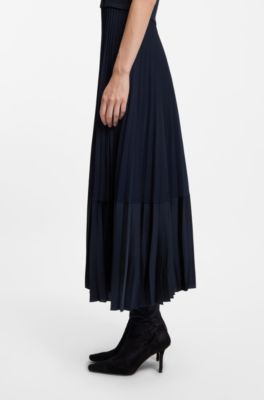 Robe sans manches en maille avec jupe pliss&eacute;e, Bleu fonc&eacute;