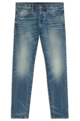 BECKHAM x BOSS slim-fit jeans in vintage-wash denim, Blue
