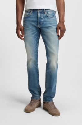 BECKHAM x BOSS slim-fit jeans in vintage-wash denim, Blue